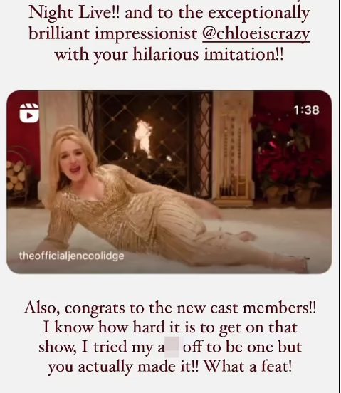 Jennifer voiced her thanks to Chloe for her incredible experience