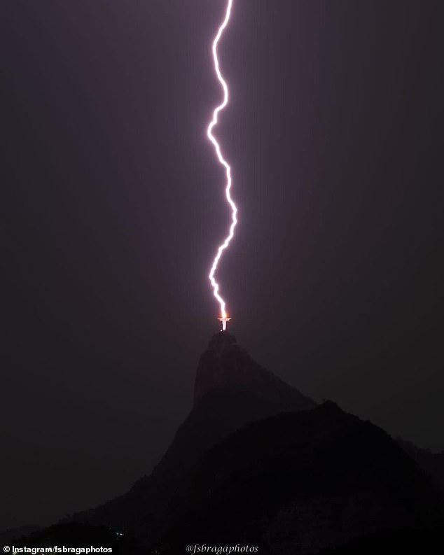 A 125 foot tall Christ the Redeemer statue in Brazil was struck by a massive bolt of lightning