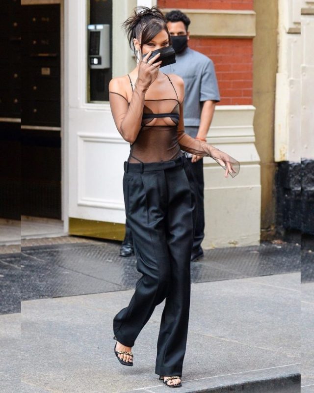 Showed all the charms! Bella walked the streets in a transparent bodysuit