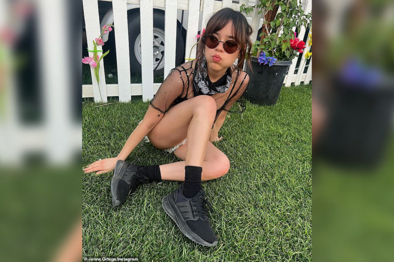Jenna showed too much, sitting in minishorts on a lawn