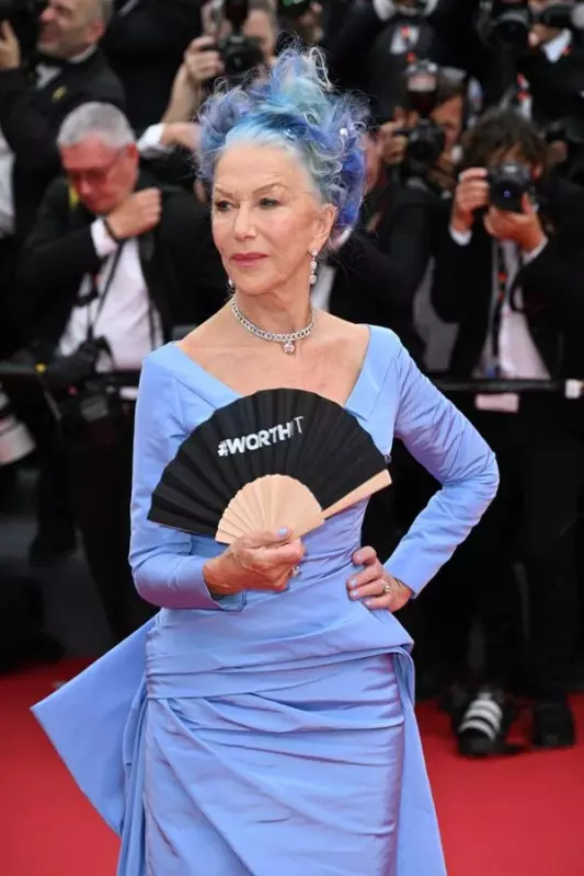 Helen Mirren with bright blue hair surprised the audience at the Cannes Film Festival