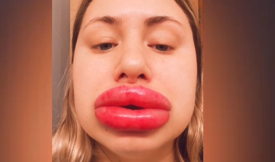 23 yearold American woman enlarged her lips, and they became eight times larger