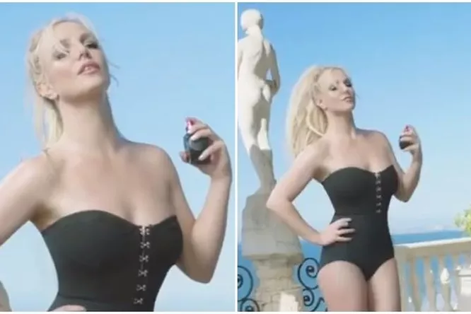 Brit in a black swimsսit advertises her new perfume