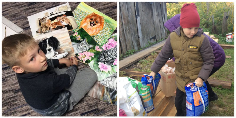 He paints animals and helps homeless pets with food for money for paintings