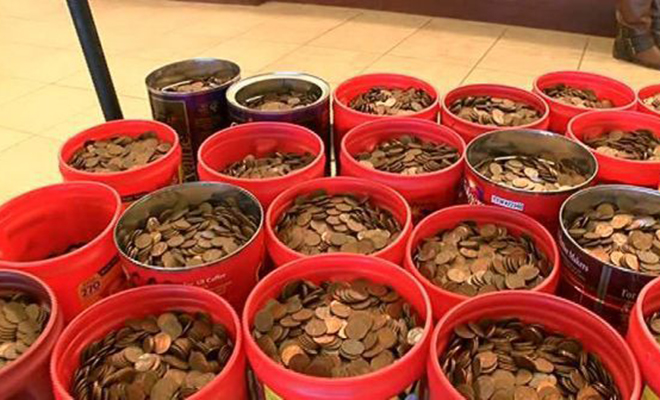 A man saved coins in a box for 45 years and then chose to see how much money he had saved