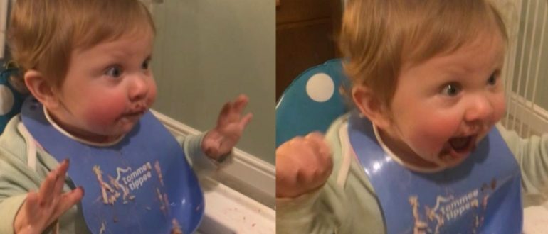 For the first time, a baby consumes chocolate...He appears to enjoy it a lot
