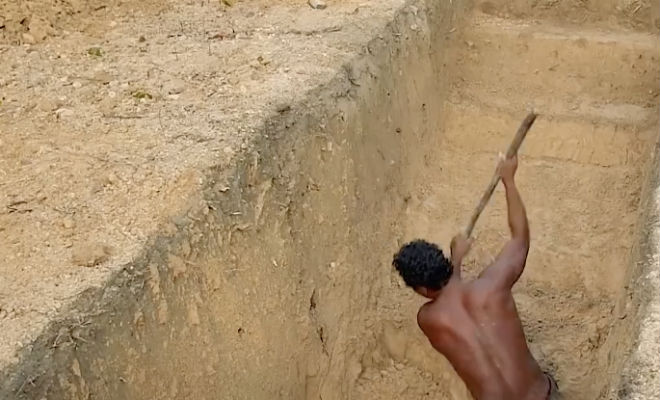 A man spent 60 days with a shovel digging a hole in the forest and converting it into an underground patio with a swimming pool