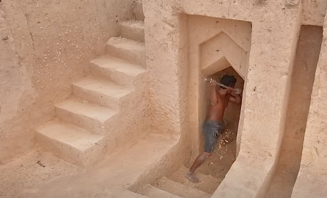A man spent 60 days with a shovel digging a hole in the forest and converting it into an underground patio with a swimming pool