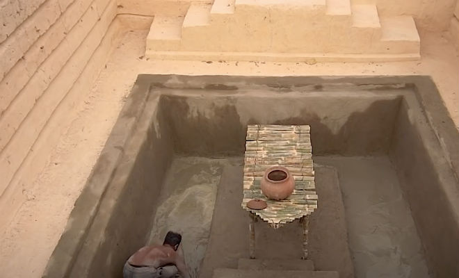 A man spent 60 days with a shovel digging a hole in the forest and converting it into an underground patio with a swimming pool