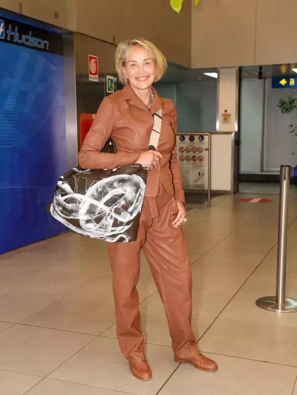 Sharon, 65, appears to be ageless as she commands attention in an all-leather bombshell ensemble