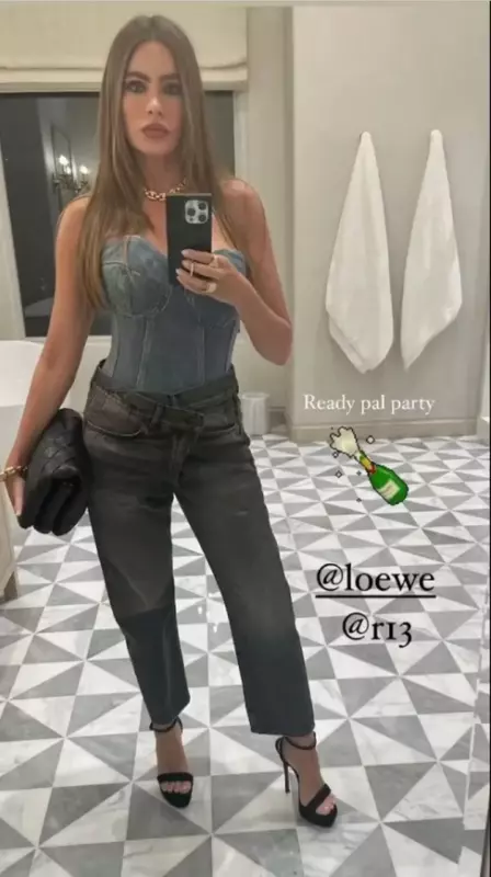 Sofia crams curves into a skintight corset for her son Manolo's 32nd birthday celebration