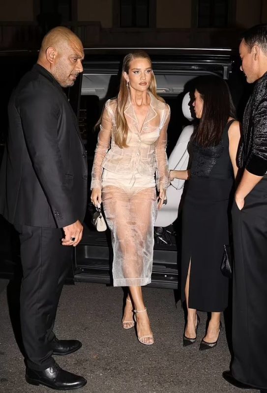 Nothing to hide! Rosie Huntington-Whiteley stepped out in a transparent set