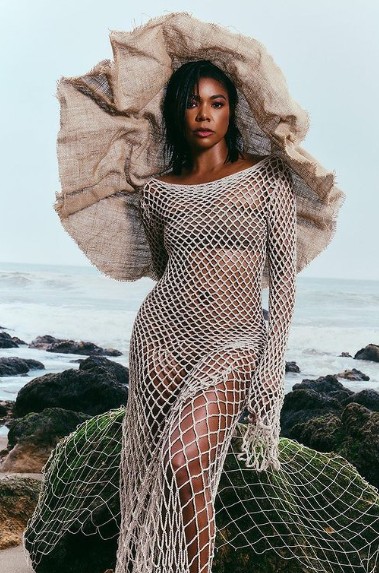 Gabrielle Union wears a fishnet over swimsսit in a magazine shoot