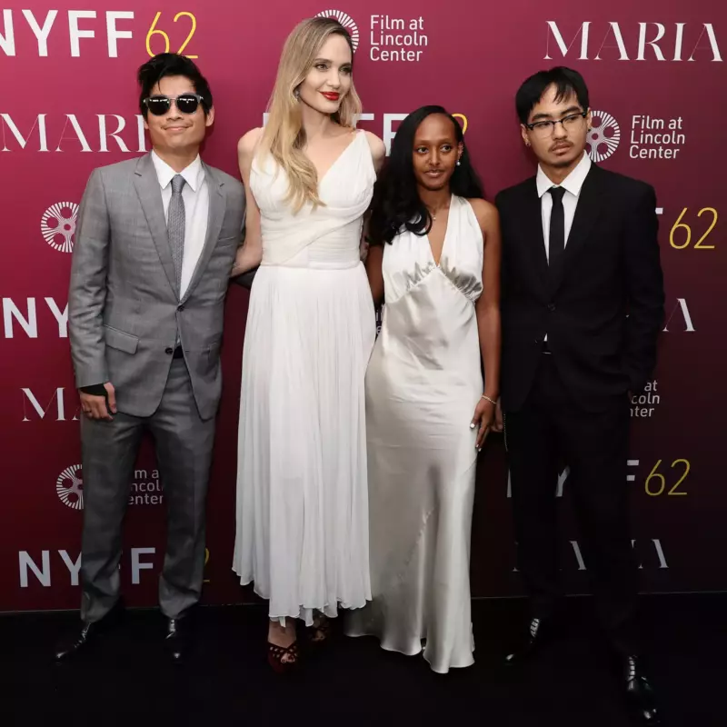 At the New York Film Festival, Angelina Jolie lights up the Maria red carpet with three of her children