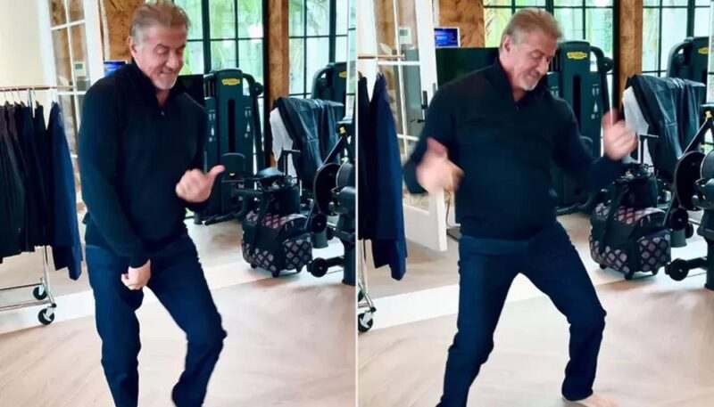 To a Smokey Robinson classic, Sylvester Stallone was caught off guard while dancing barefoot