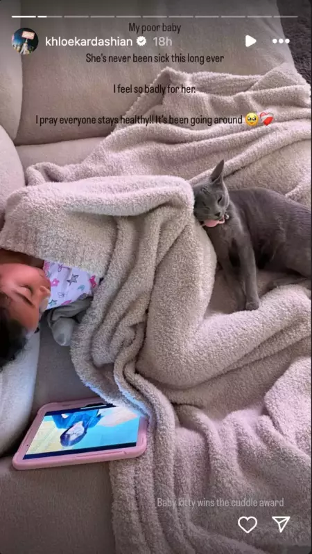 Following her daughter True's 105-degree fever, Khloé Kardashian provides a health update, saying, my poor baby