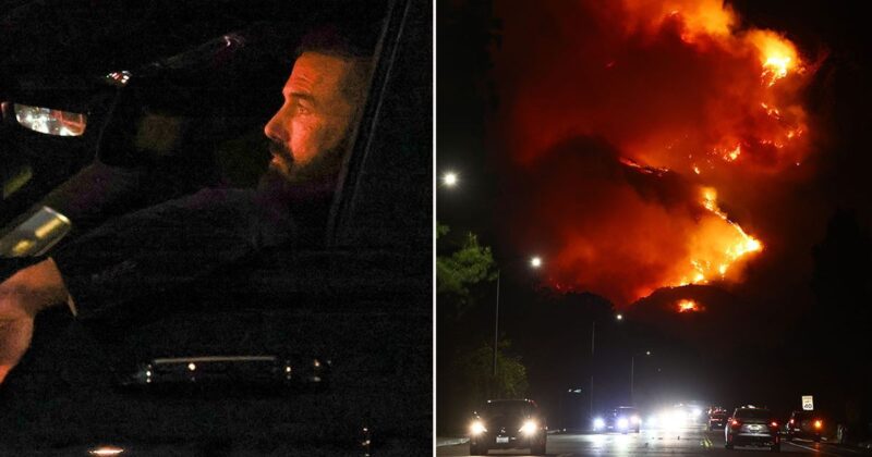 When Ben Affleck gets home and sees the swiftly spreading Pacific Palisades fire close to his property, he appears shocked